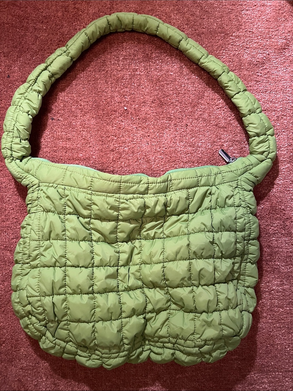 Quilted Bright Green Shoulder Bag - Lightweight Puffer Style